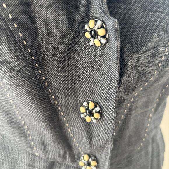 Rebecca Taylor Gray Puff Sleeve Fitted Blazer Peplum Jeweled Buttons Twee Career - Picture 3 of 9